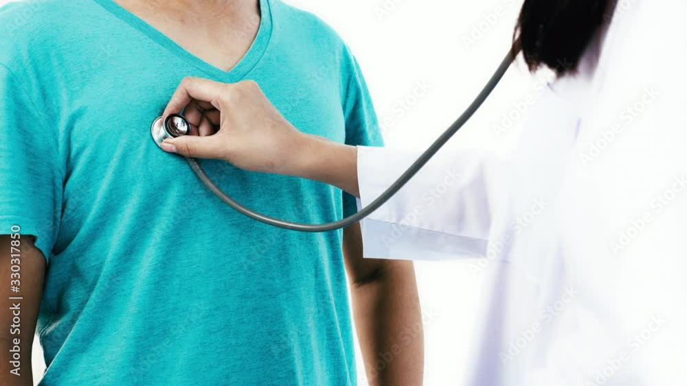 Doctor use stethoscope for examine lung and heartbeat of patient in