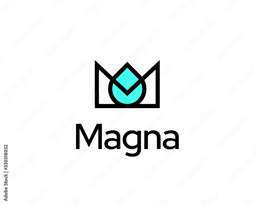 Naklejka premium Abstract crown drop logo icon design modern minimal style illustration. Letter M vector line emblem sign symbol mark logotype
