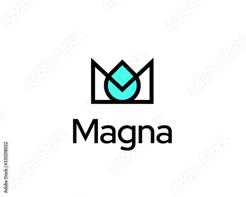 Abstract crown drop logo icon design modern minimal style illustration. Letter M vector line emblem sign symbol mark logotype