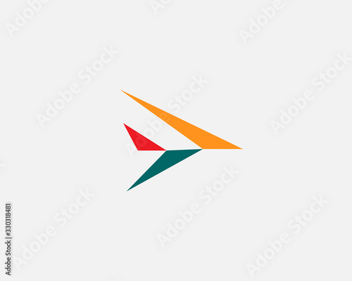 Abstract arrow aircraft logo icon design modern minimal style illustration. Motion fast vector emblem sign symbol mark logotype