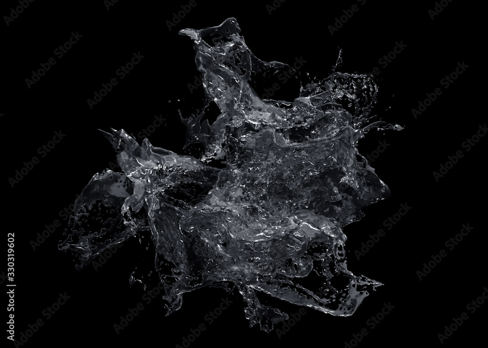 Abstract 3d render, liquid splash on black background - obrazy, fototapety, plakaty 