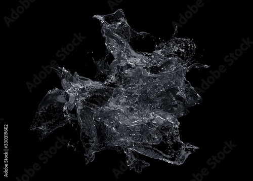 Abstract 3d render, liquid splash on black background