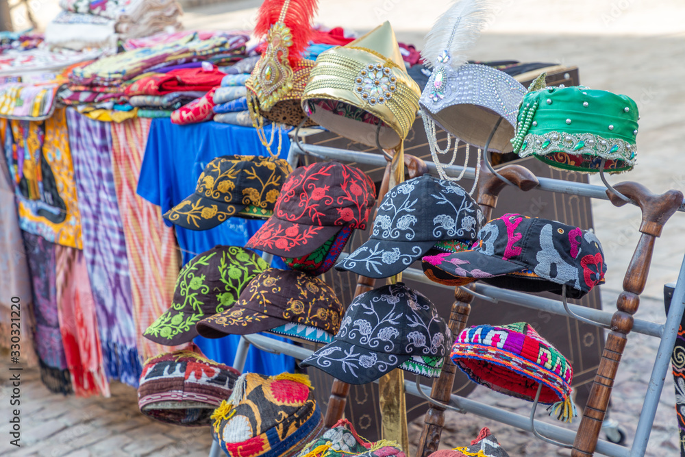Souvenirs on the market of Bukhara. Bukhara city, Uzbekistan