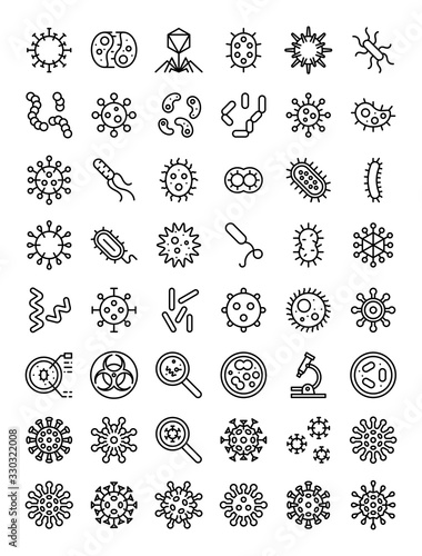 Microorganism and Virus vector, line icon set
