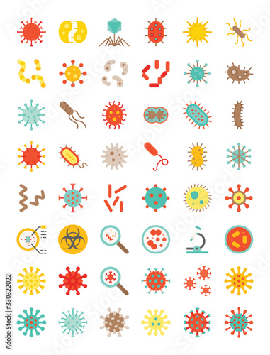 Microorganism and Virus vector, flat icon set