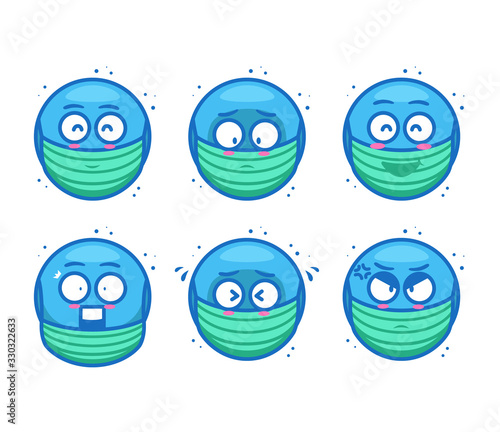 medical face mask blue emoji emoticon expression set