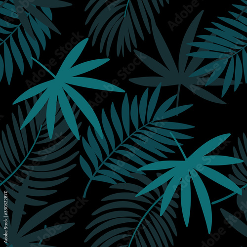 Vector seamless tropical pattern with leaves on dark  background. Vector  floral illustration for textile, print, wallpapers, wrapping.