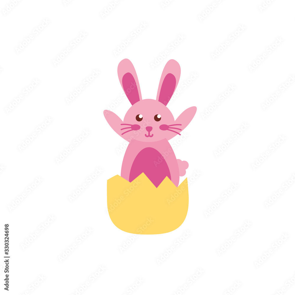 Obraz premium cute little rabbit in egg shell easter flat icon