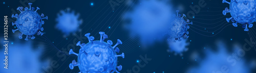 Coronavirus COVID-19 3d blue wide banner background vector illustration photo