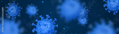 Coronavirus COVID-19 3d blue wide banner background vector illustration