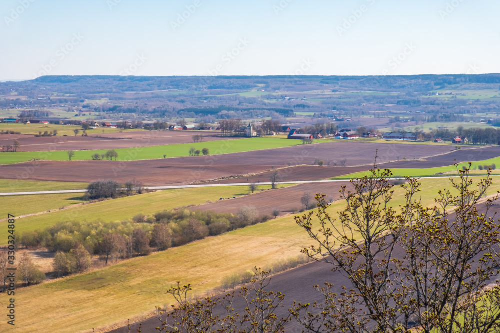 Naklejka premium View of an agricultural landscape in the spring