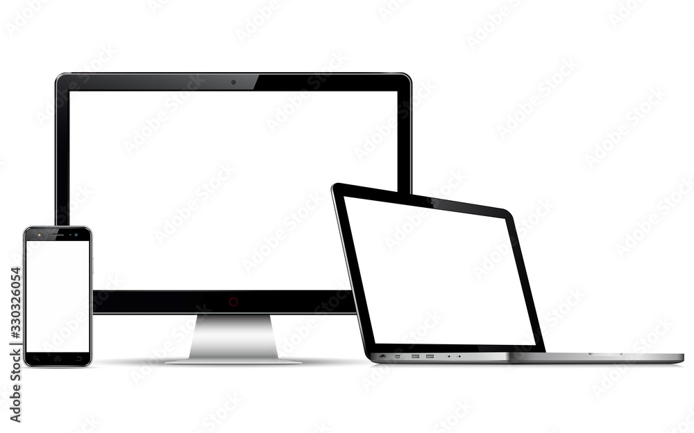 Computer monitor, laptop and mobile phone with blank screen Computer monitor, laptop and mobile phone with blank screen