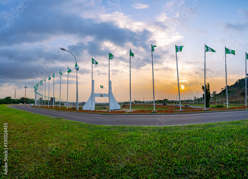 Abuja City Gate at sunset photo