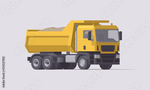 Vector dump truck with sand. Isolated full truck. Illustration