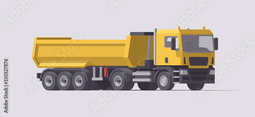 Vector dump truck. Isolated tractor with empty dump trailer. Illustration