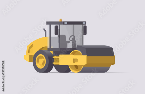 Vector road roller. Isolated vibratory asphalt & soil compactor. Illustration
