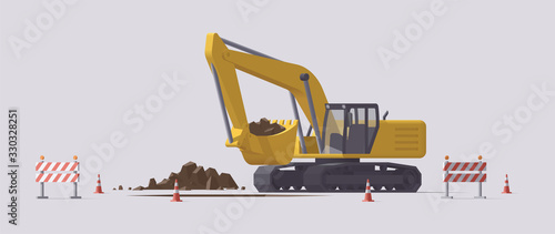 Vector digging excavator. Isolated illustration
