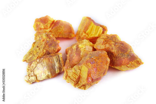 Tableau sur toile Auripigment (orpiment, arsenic mineral) isolated on white