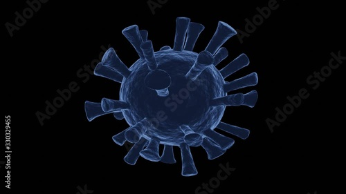 3D rotating model Coronavirus Covid-19 virus blue color with black background, Full Hd 50fps video
