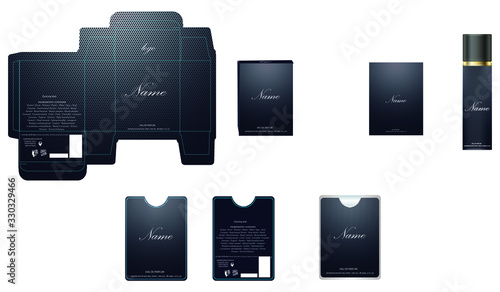 Packaging design, luxury perfume box, pocket perfume and seo design template and mock up box. Illustration vector.