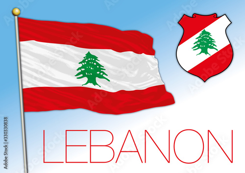 Lebanon official national flag and coat of arms, middle east, vector illustration