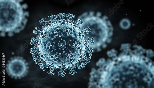 Detailierter Corona Viren auf dunklem Untergrund - Wuhan Virus	 photo