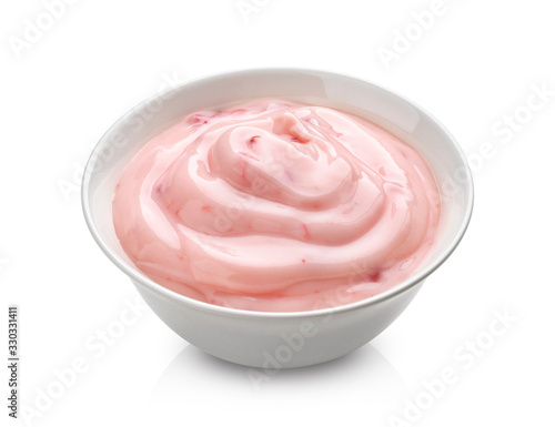 Strawberry yogurt isolated on white background photo