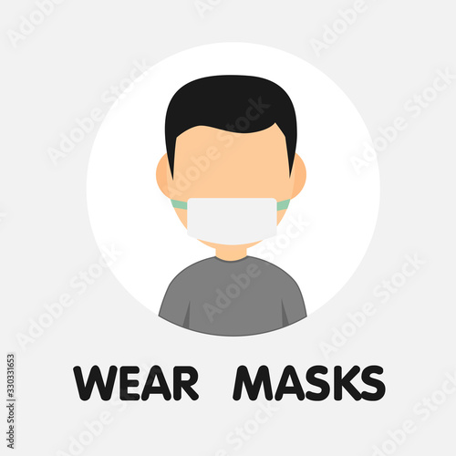 Safety sign, Wear dust mask.Medical mask icon isolated.Safety breathing masks.