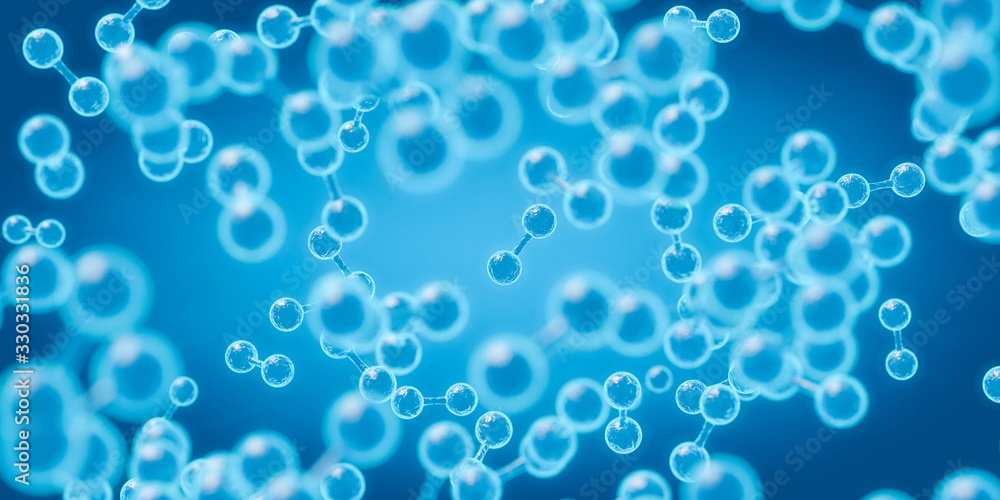Stilisierte Wasserstoff-Moleküle in blauem Hintergrund C