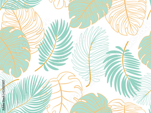 Vector seamless tropical pattern with leaves on white background. Vector floral illustration for textile, print, wallpapers, wrapping.
