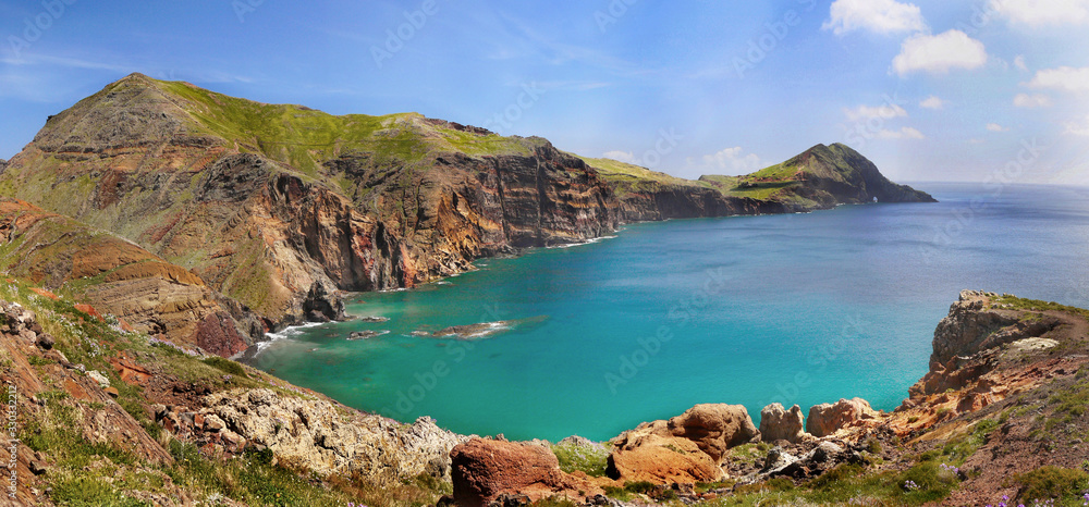 Scenic coast landscape panorama Madeira Portugal island 