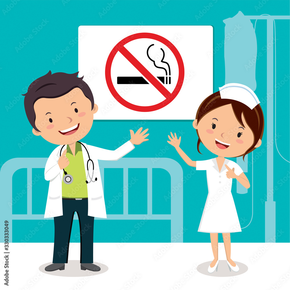 Doctor and Nurse with non-smoking sign Doctor and Nurse with non-smoking sign