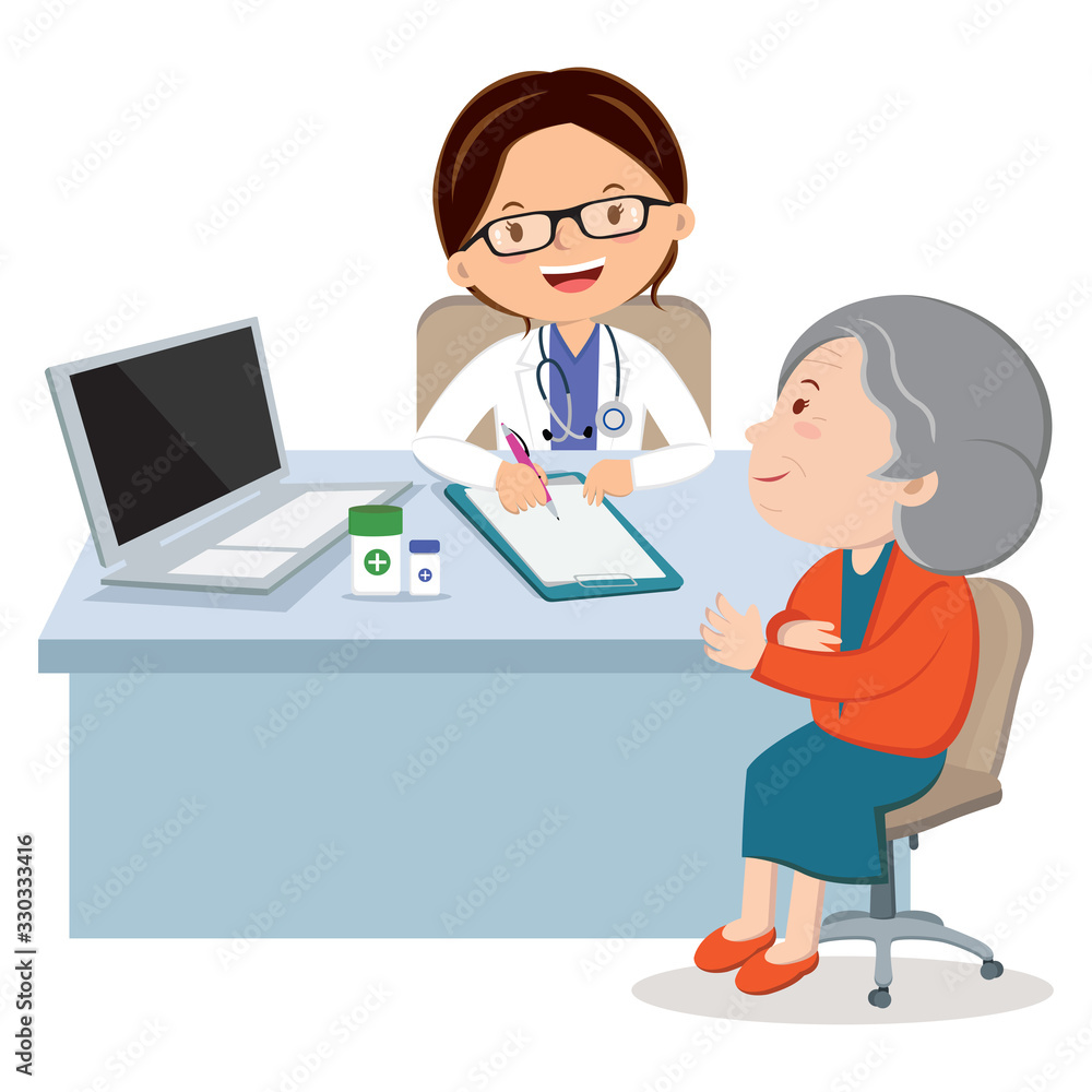 Female doctor with senior woman. Medical Consultation between doctor and her patient at desk. Female doctor with senior woman. Medical Consultation between doctor and her patient at desk.