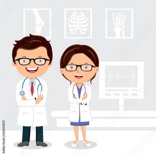 Young professional doctors. Vector illustration of doctors with medical background.