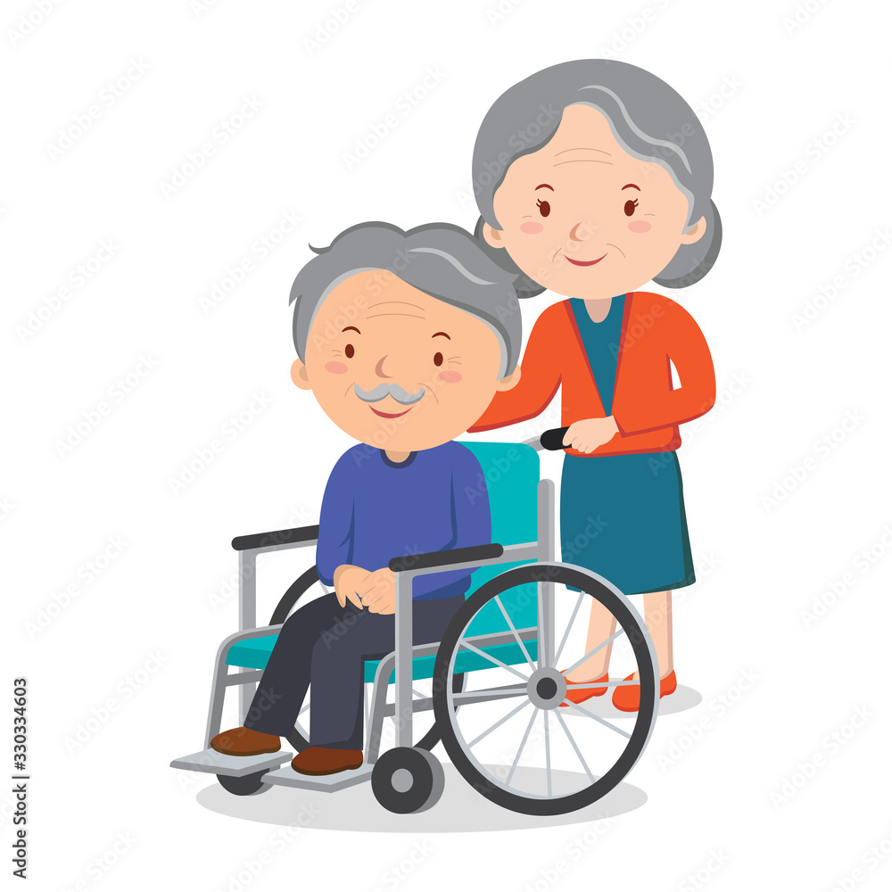 Wheelchair elderly man and elderly womanPrint Wheelchair elderly man and elderly womanPrint