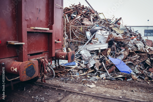 Heap of metal on a scrap yard in Warsaw, capital city of Poland