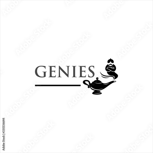 genie magic lamp smoke bottle logo design template