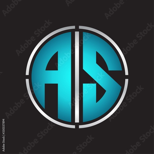 AS Logo initial with circle line cut design template on blue colors
