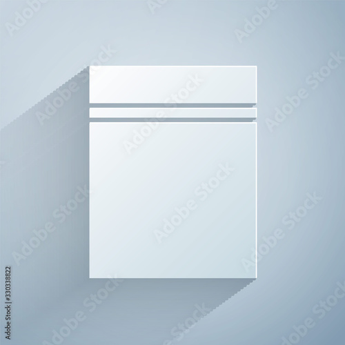 Paper cut Plastic bag with ziplock icon isolated on grey background. Paper art style. Vector Illustration