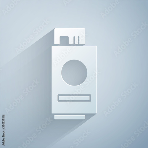 Paper cut Passport with ticket icon isolated on grey background. Identification Document. Concept travel and tourism. Paper art style. Vector Illustration