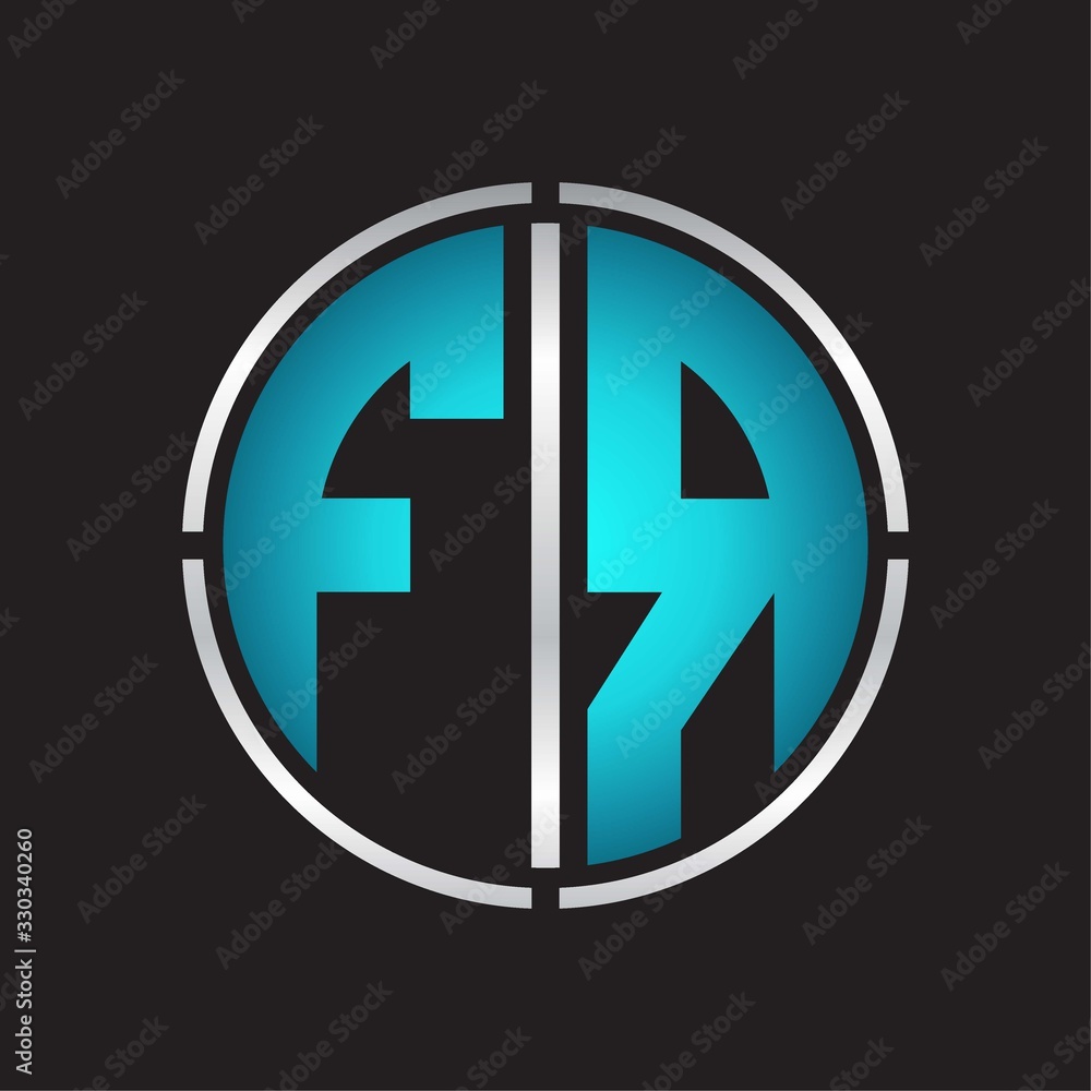 FR Logo initial with circle line cut design template on blue colors FR Logo initial with circle line cut design template on blue colors