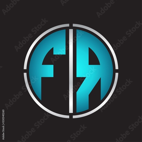 Free Download FR Logo initial with circle line cut design template on blue colors - GFXLoad