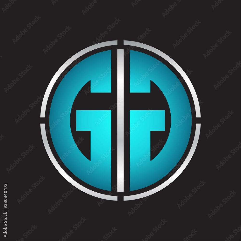 GG Logo initial with circle line cut design template on blue colors GG Logo initial with circle line cut design template on blue colors
