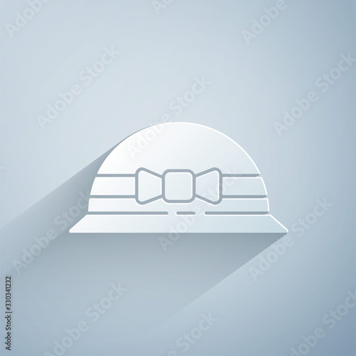 Paper cut Elegant women hat icon isolated on grey background. 8 March. International Happy Women Day. Paper art style. Vector Illustration