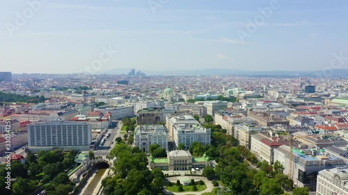 Vienna, Austria. Vienna city park. Kursalon building was built in 1865 - 1867 by the architect Johann Garben (1826-1876) in the style of the Italian Renaissance, Aerial View photo