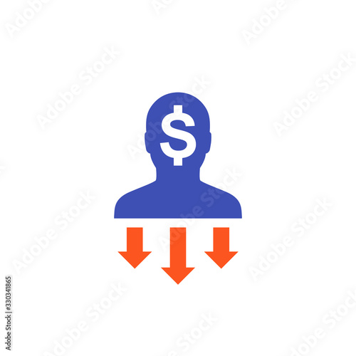 reduce labor cost icon, flat vector