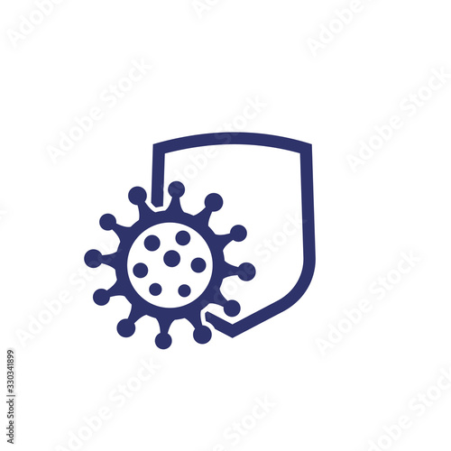 virus and shield icon on white