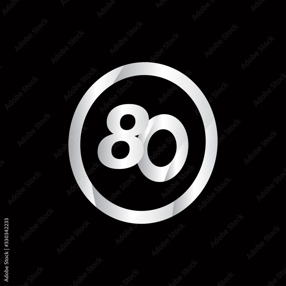 80 Anniversary Celebration Circle Silver Number Vector Template Design Illustration