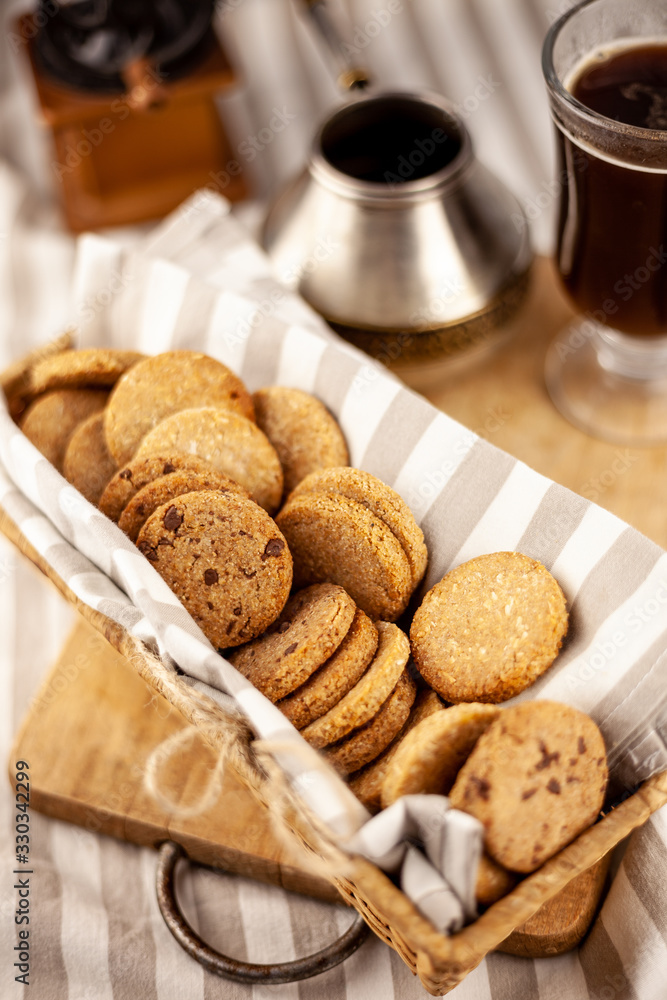 Homemade round cookies. Baking cooking. Still life on the table. Food and snack. Homemade round cookies. Baking cooking. Still life on the table. Food and snack.