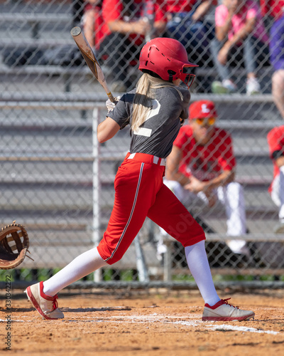 Girl Fastpitch Softball player in action during a competitive game